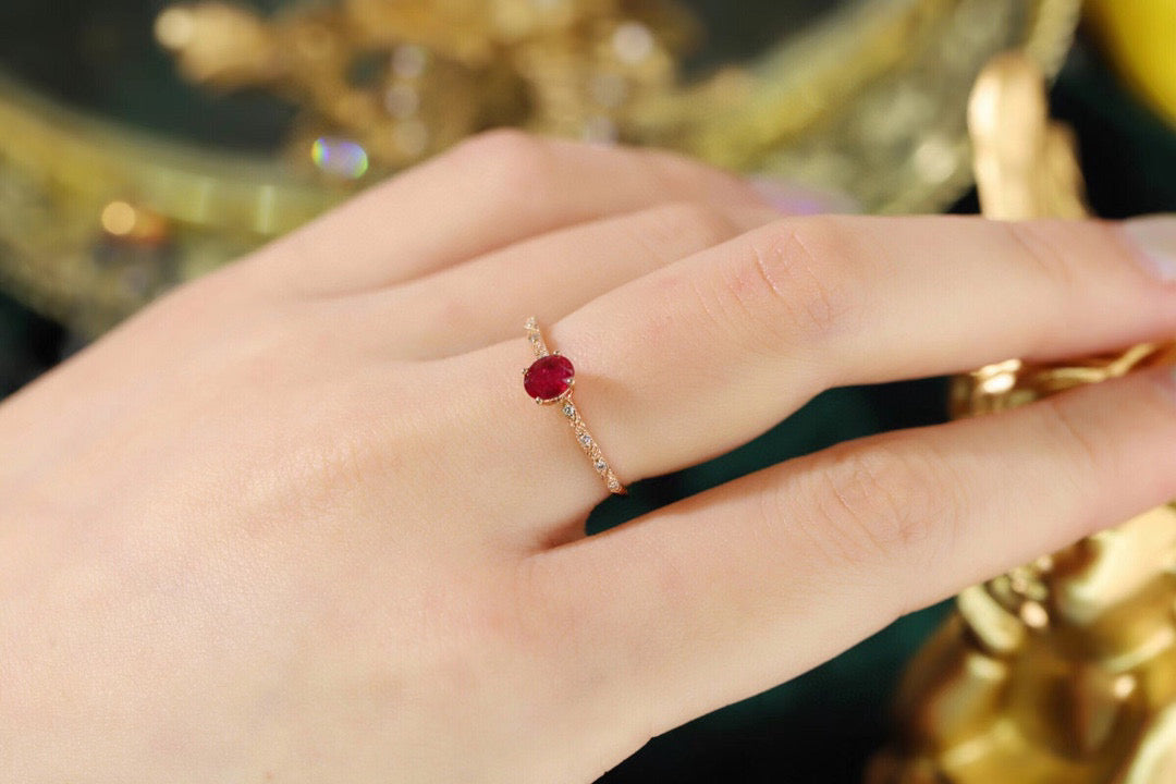 18K Solid Gold Ruby Diamond Ring