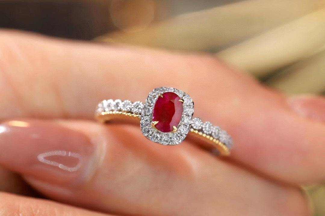 Art Deco 18K Solid Gold Ruby Diamond Ring
