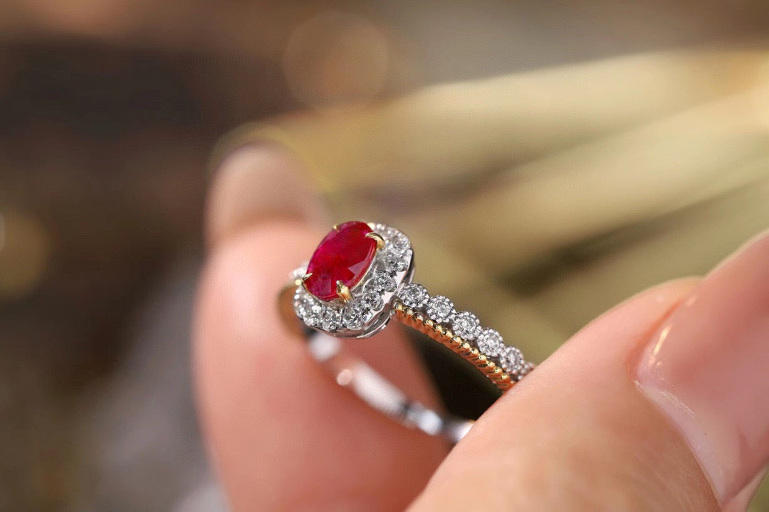 Art Deco 18K Solid Gold Ruby Diamond Ring