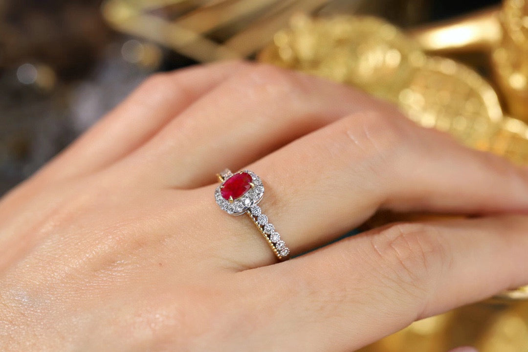 Art Deco 18K Solid Gold Ruby Diamond Ring
