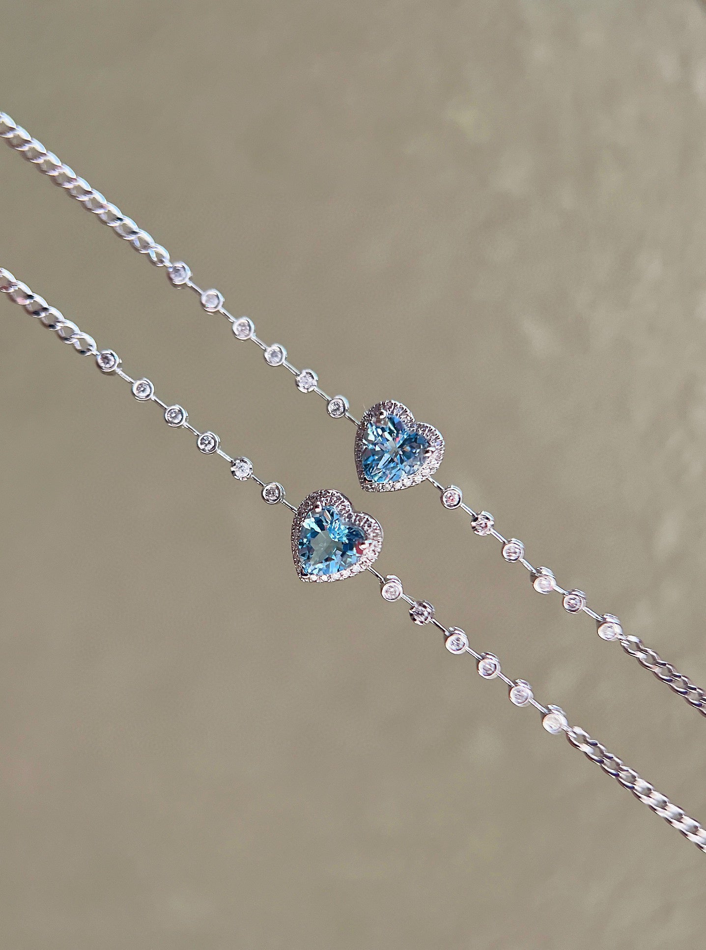 18K Solid gold Aquamarine Diamond Heart bracelet