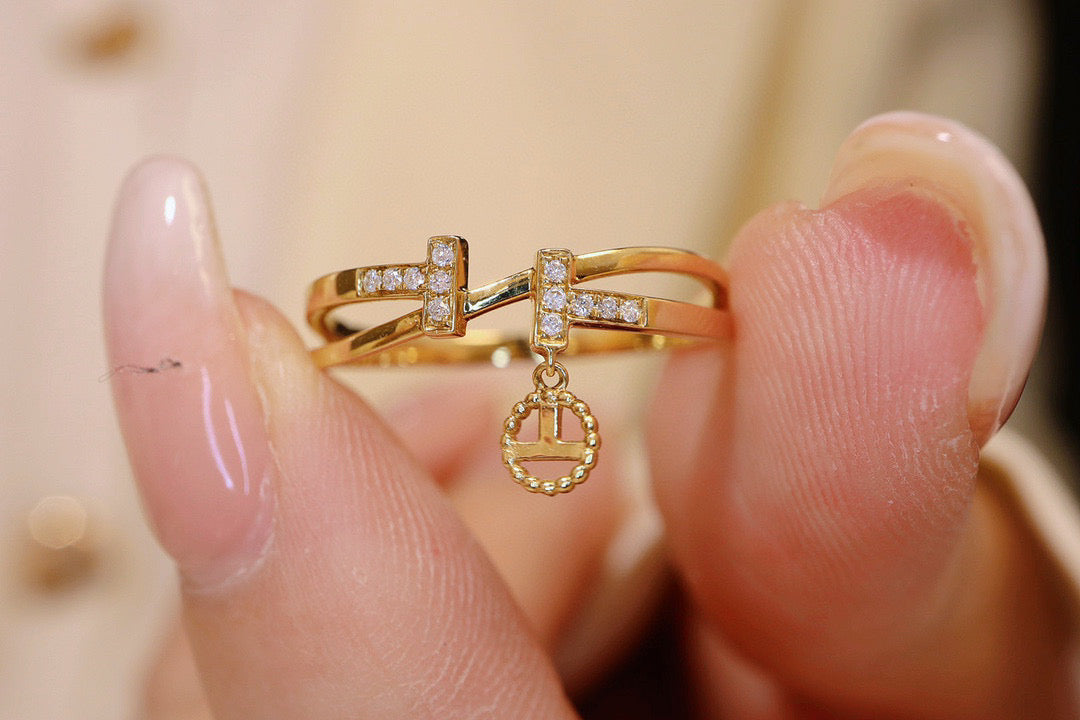18K Solid Gold Diamond T Band
