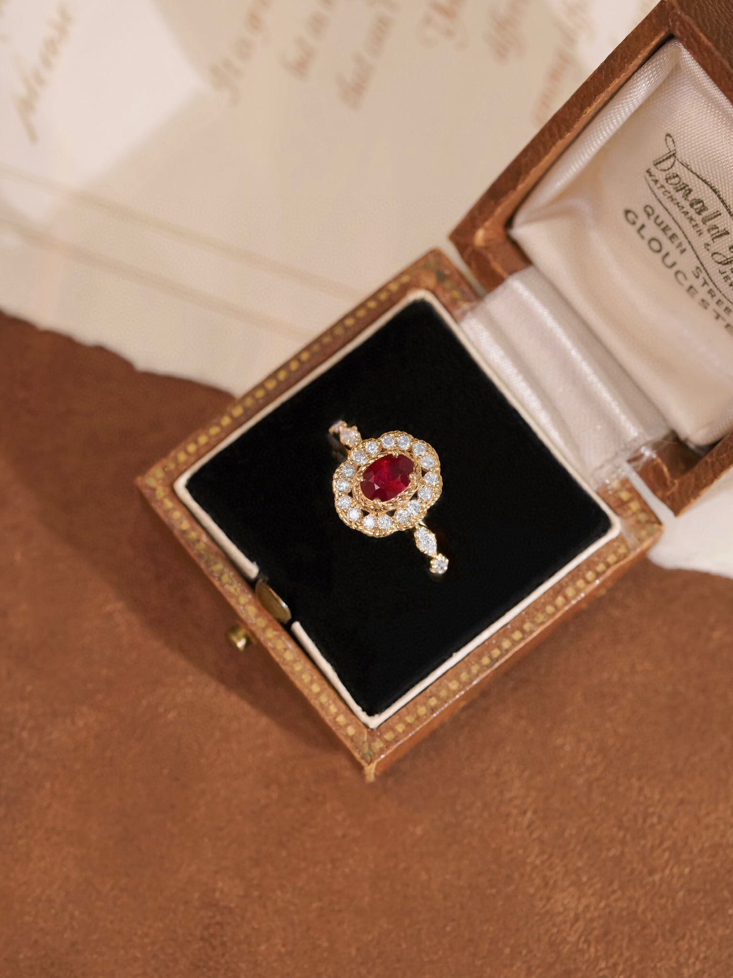 Art Deco 18K Solid Gold Ruby Diamond Ring