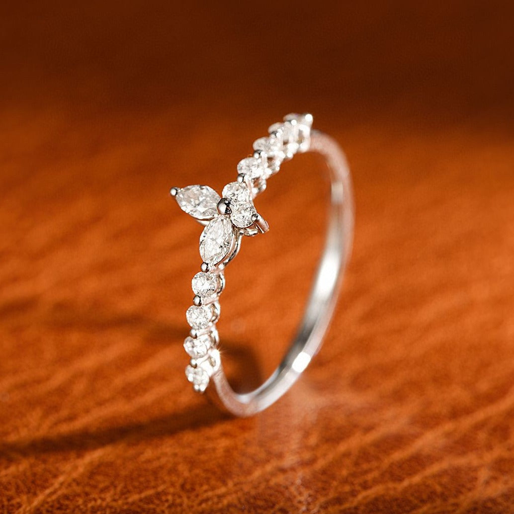Vintage 18K Solid Gold Diamond Band , butterfly ring