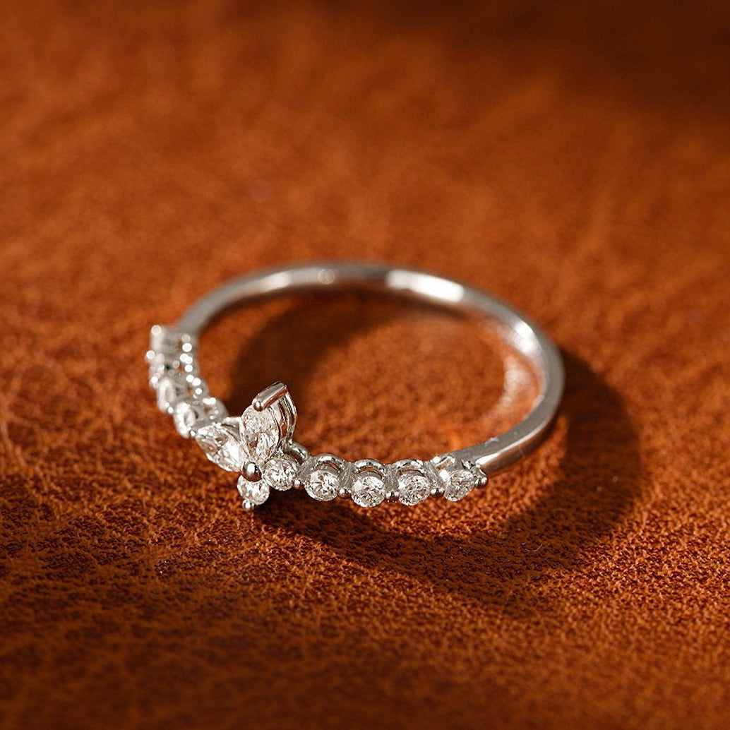 Vintage 18K Solid Gold Diamond Band , butterfly ring