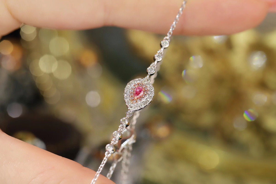 Art Deco 18K Solid Gold Pink Diamond Bracelet