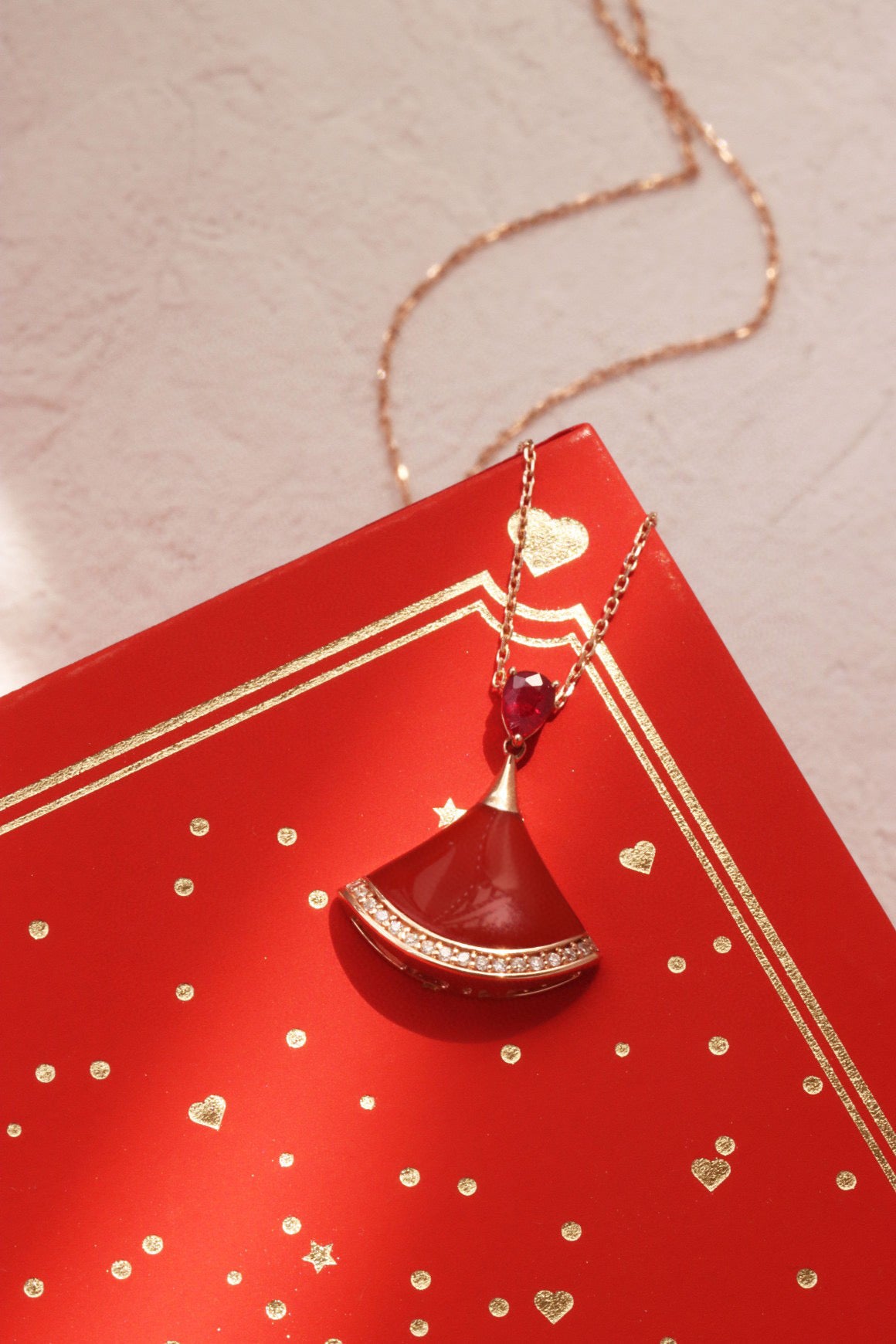 Vintage 18K Solid Gold Genuine Ruby Diamond Skirt Pendant Necklace