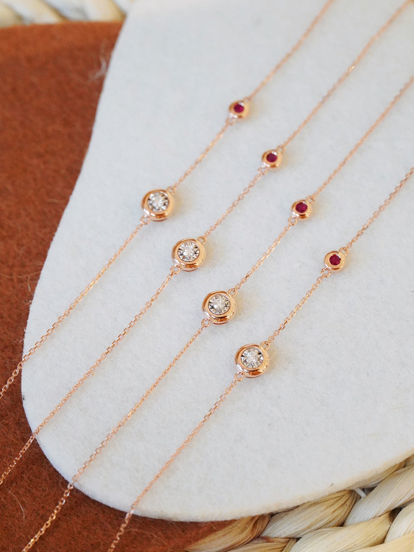 Classic 18K Solid Gold Bezel Diamond Ruby Bracelet , Gift for her