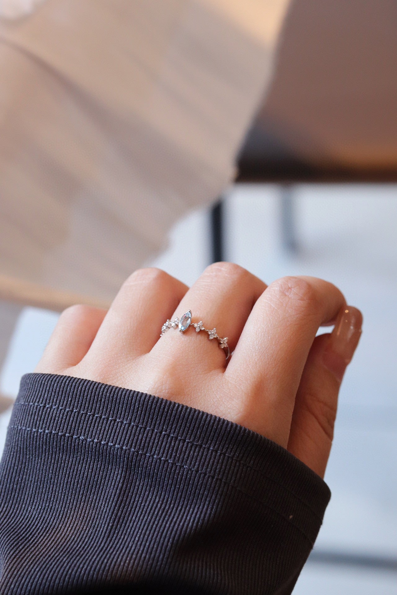 Vintage 18K Solid Gold Aquamarine Diamond Ring , gift for her