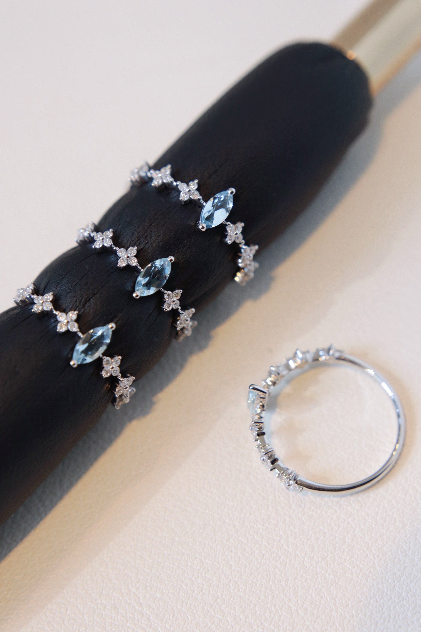 Vintage 18K Solid Gold Aquamarine Diamond Ring , gift for her