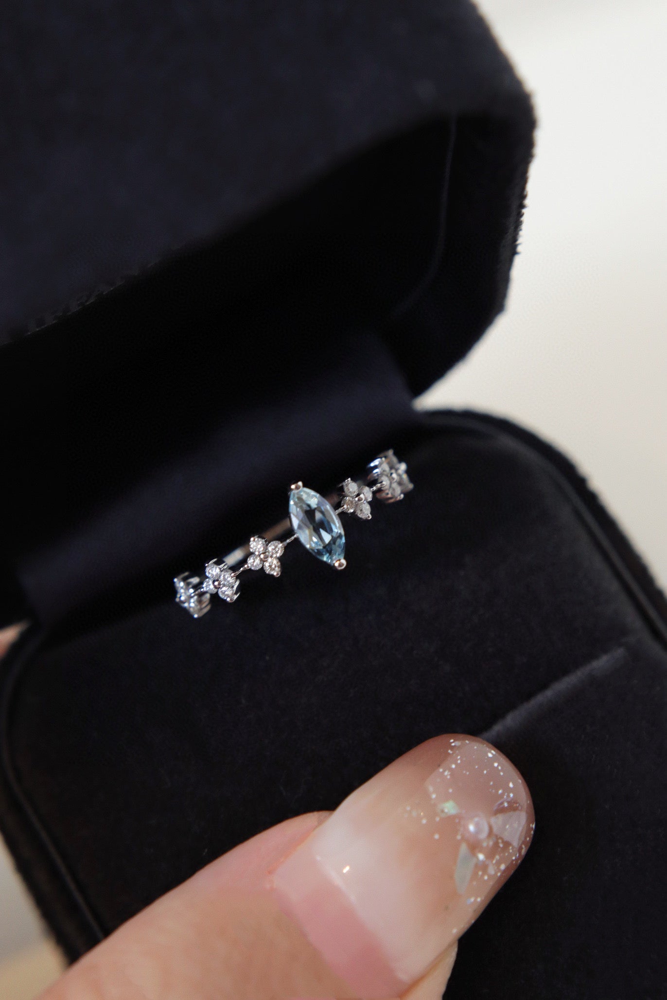 Vintage 18K Solid Gold Aquamarine Diamond Ring , gift for her