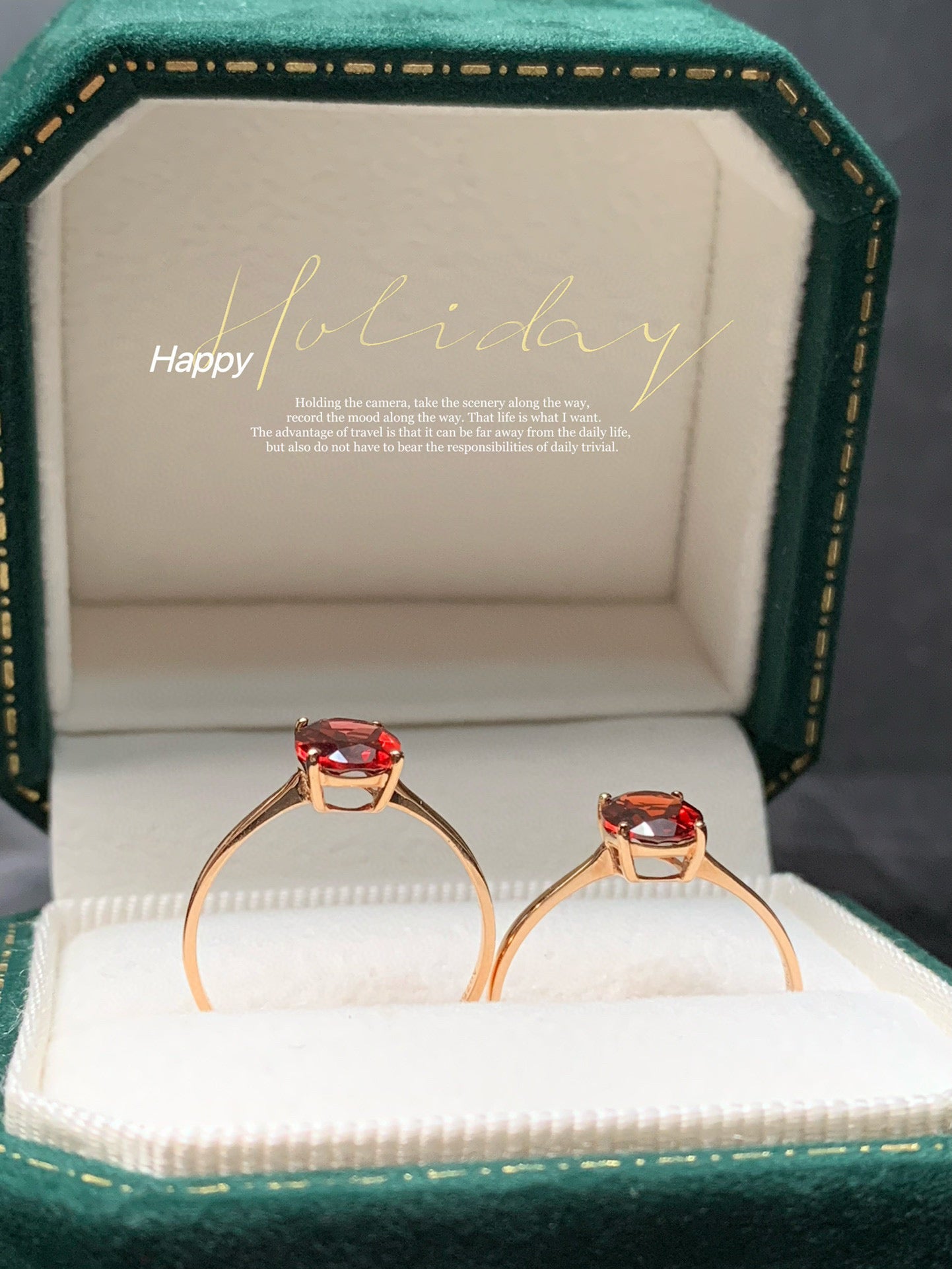 Classic 18K Solid Gold Garnet Ring