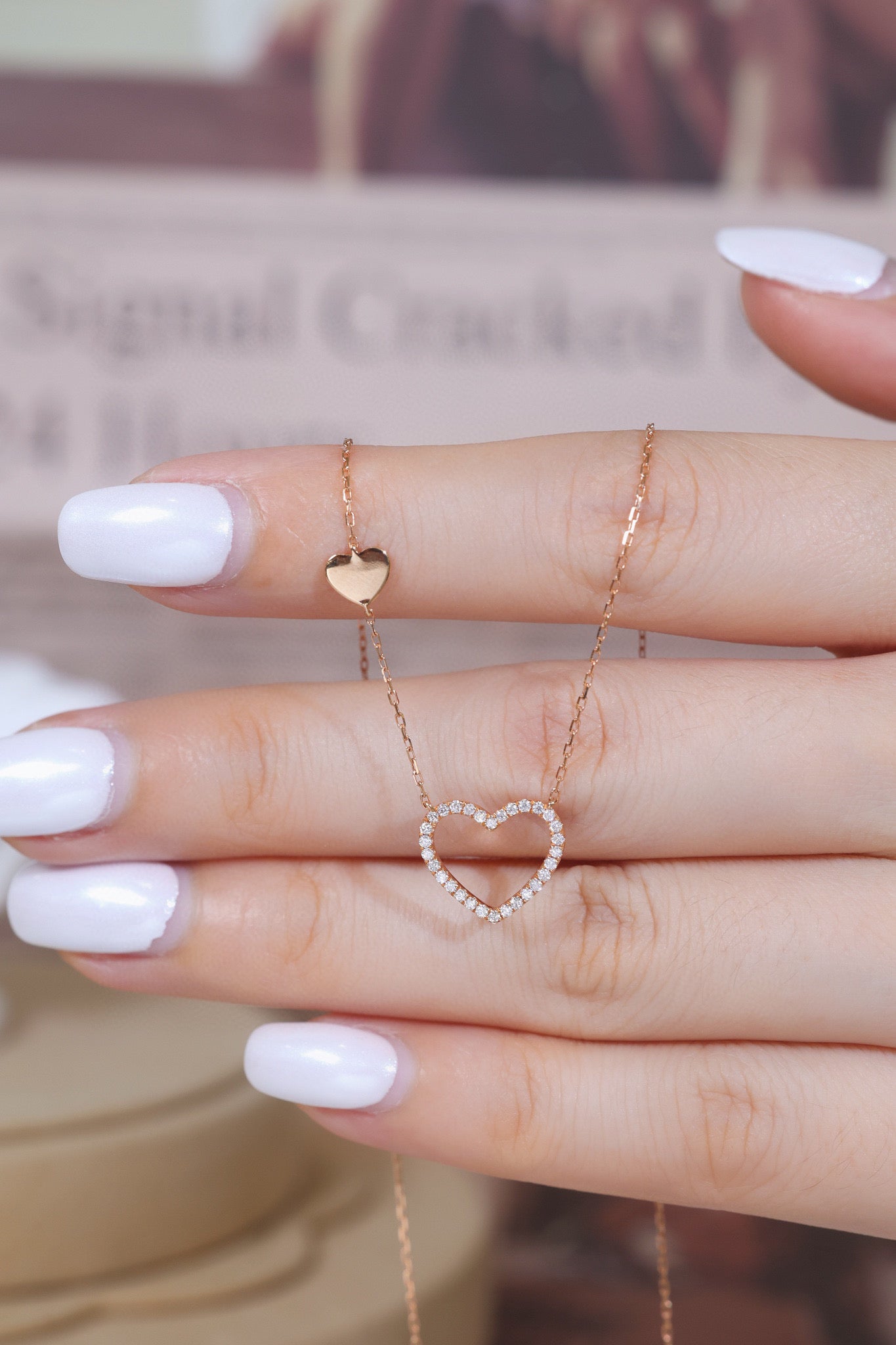 Minimalist 18K Solid Gold Diamond Heart Necklace