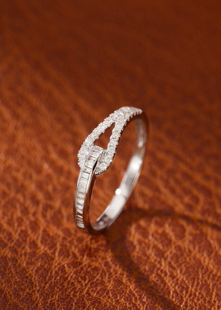 Art Deco Gold Genuine Diamond Band/Unique Style 18K Solid Gold Diamond Ring/HorseShoe Ring/Wedding Ring/Engagement Ring/ Gift for her