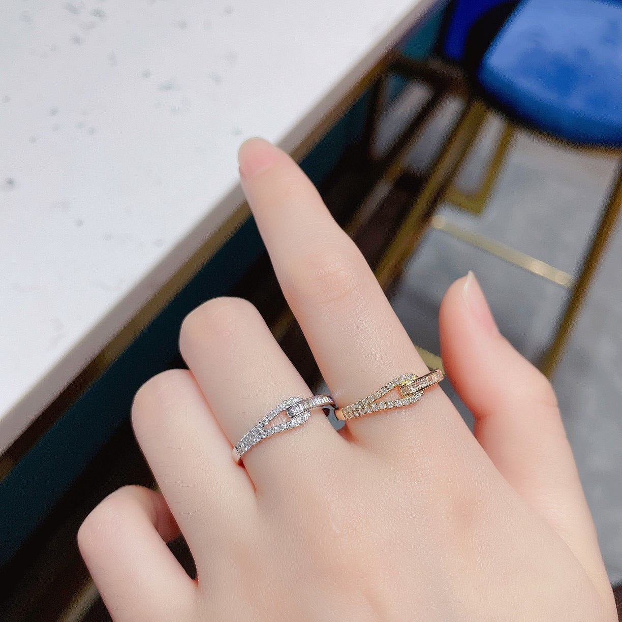 Art Deco Gold Genuine Diamond Band/Unique Style 18K Solid Gold Diamond Ring/HorseShoe Ring/Wedding Ring/Engagement Ring/ Gift for her