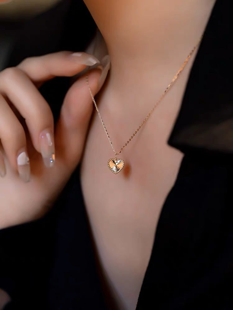 Art Deco 14K Solid Gold Laser process Heart Pendant/Dainty 14K gold Pendant/Real gold Heart pendant/gift for her/birthday gift