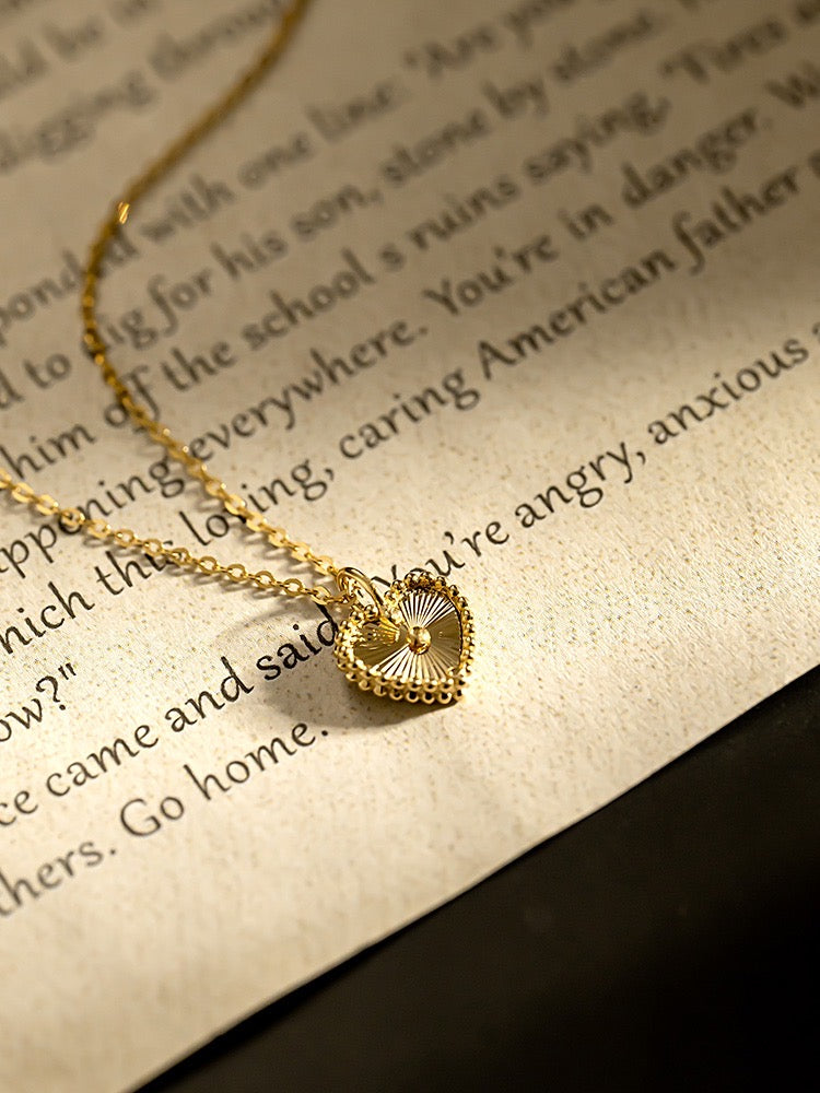Art Deco 14K Solid Gold Laser process Heart Pendant/Dainty 14K gold Pendant/Real gold Heart pendant/gift for her/birthday gift