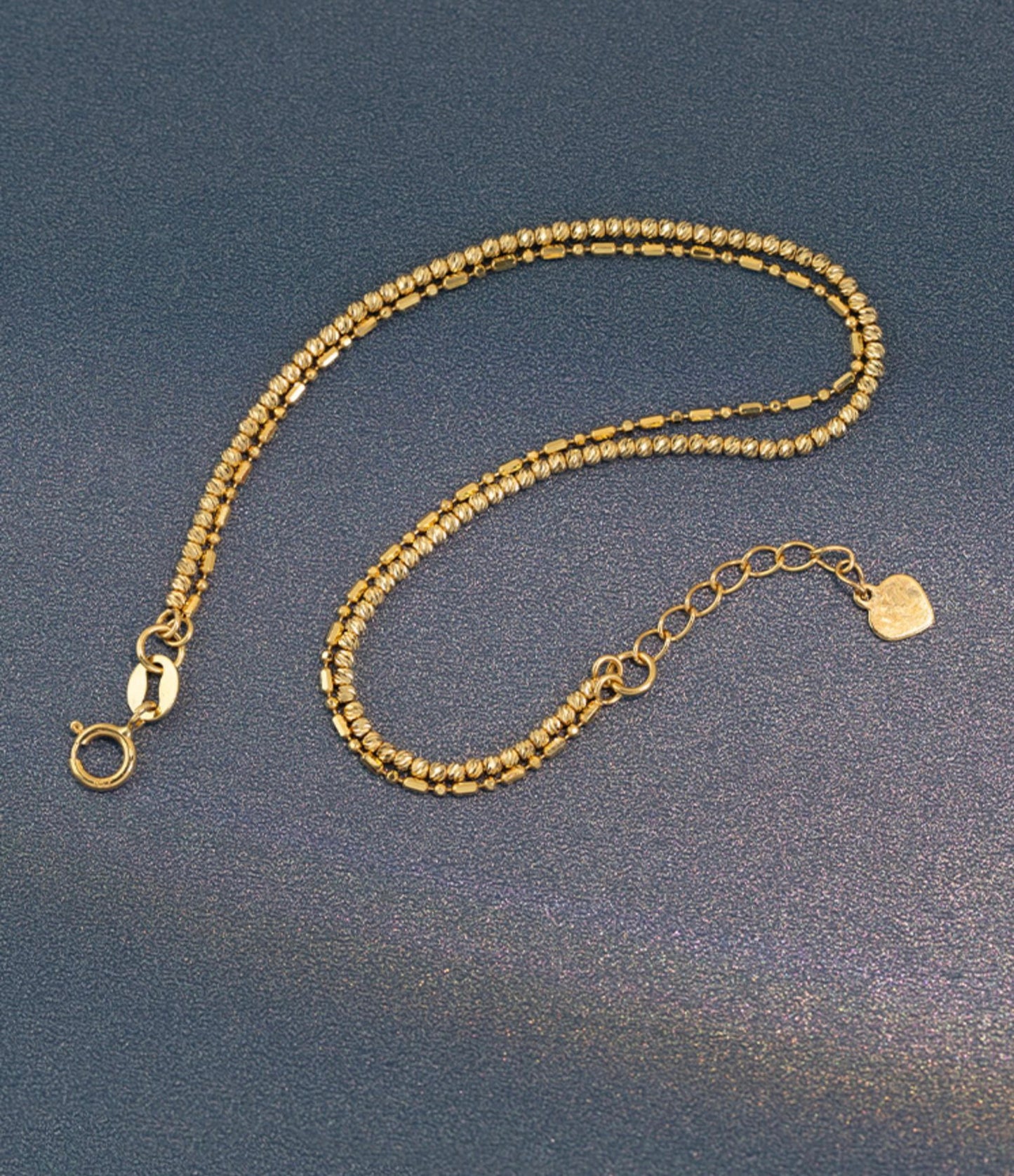 18K solid two row adjustable Bracelet/solid K gold Bead Bracelet/Dainty gold bracelet /Wedding Jewelry/Anniversary,birthday gift for her