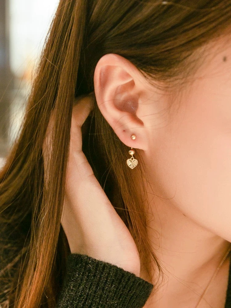 Art Deco 14K Solid Gold Laser process Heart screw back earring/Dainty 14K gold earring gold clover earring/gold star earring/gift for her