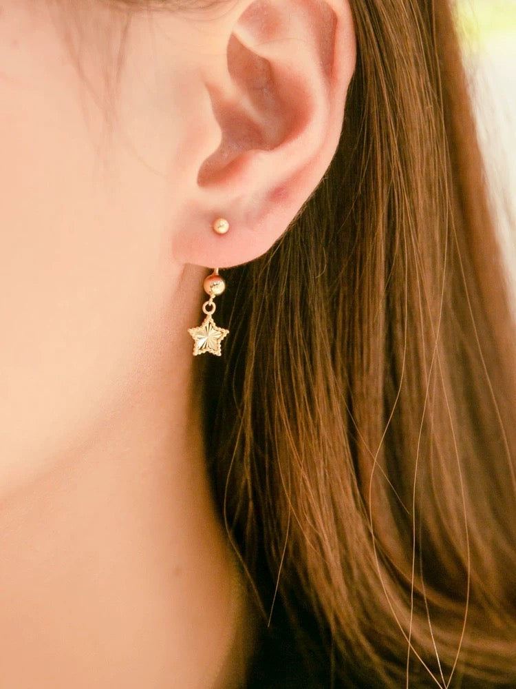 Art Deco 14K Solid Gold Laser process Heart screw back earring/Dainty 14K gold earring gold clover earring/gold star earring/gift for her