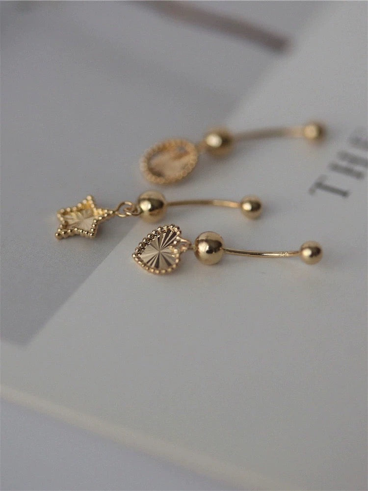 Art Deco 14K Solid Gold Laser process Heart screw back earring/Dainty 14K gold earring gold clover earring/gold star earring/gift for her