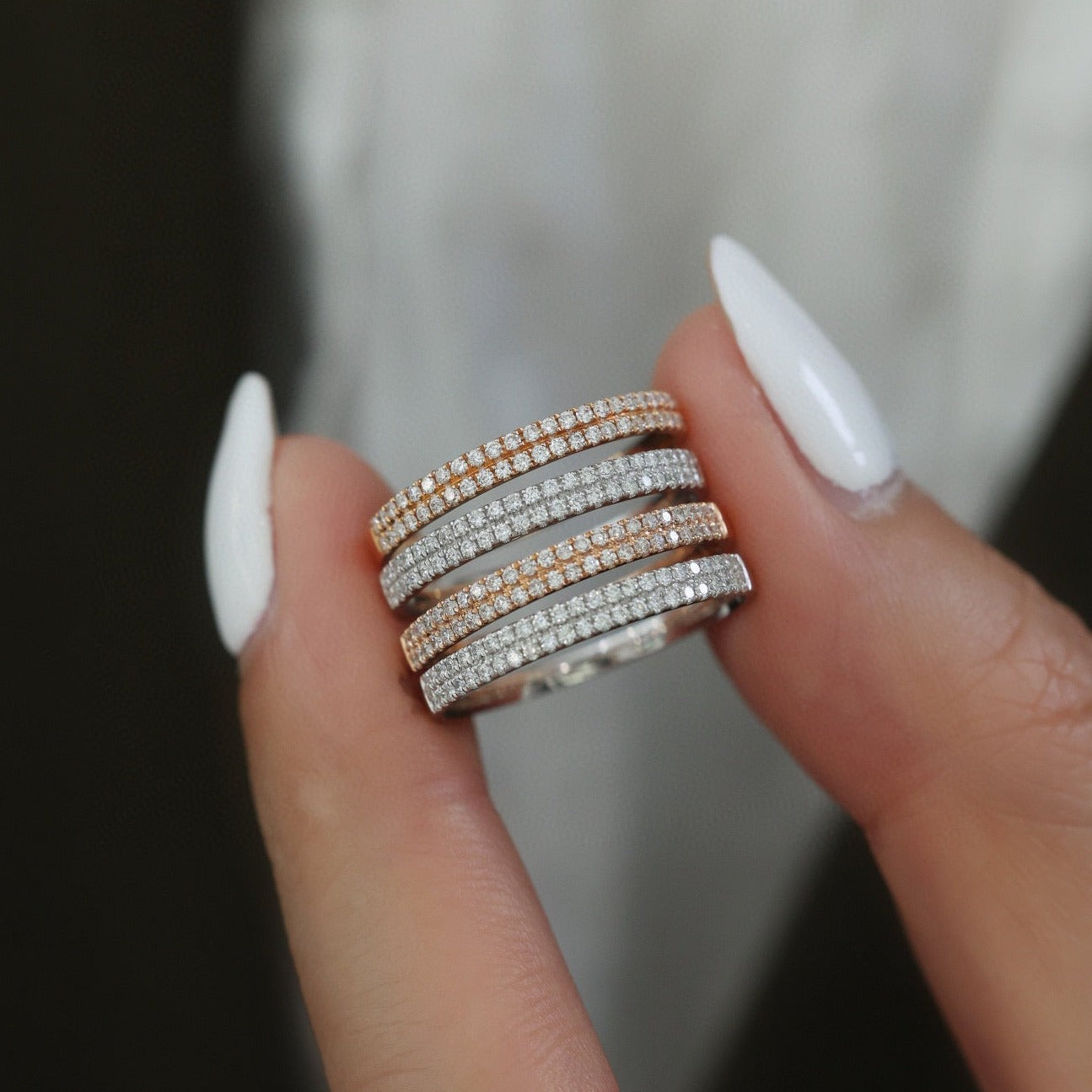 18K Solid Gold Half Eternity Genuine Diamond Band, double row diamond band