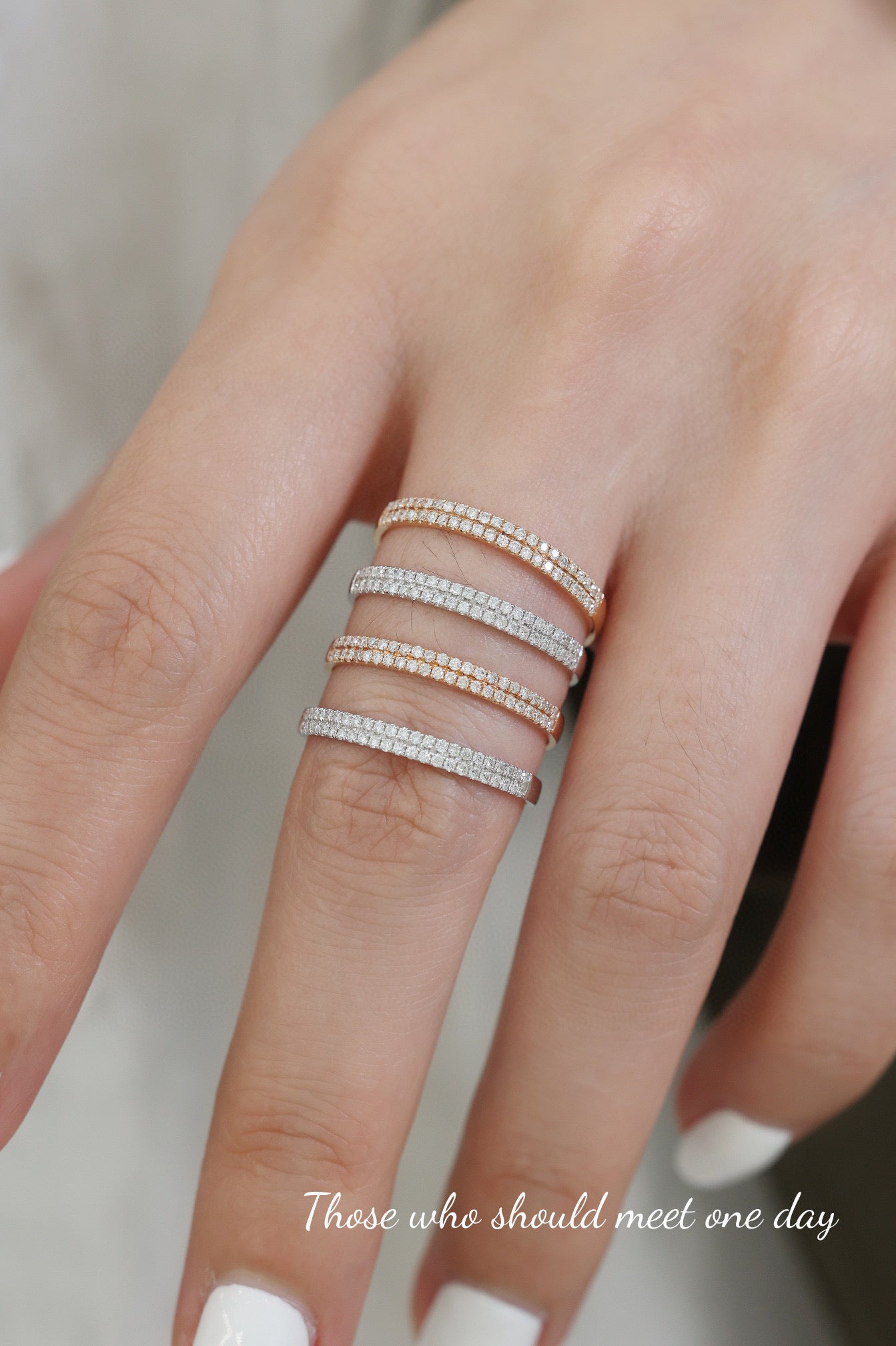 18K Solid Gold Half Eternity Genuine Diamond Band, double row diamond band