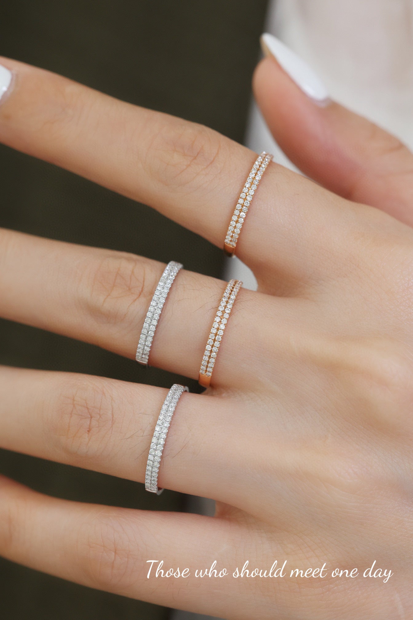 18K Solid Gold Half Eternity Genuine Diamond Band, double row diamond band