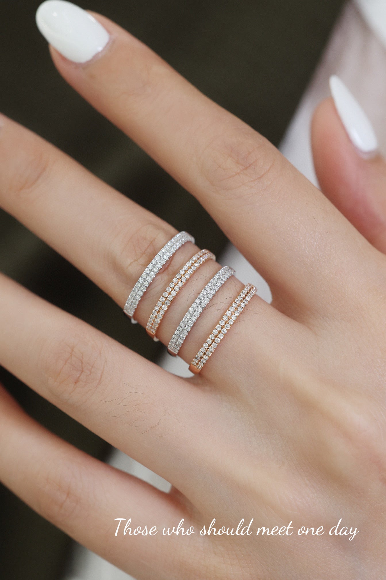 18K Solid Gold Half Eternity Genuine Diamond Band, double row diamond band