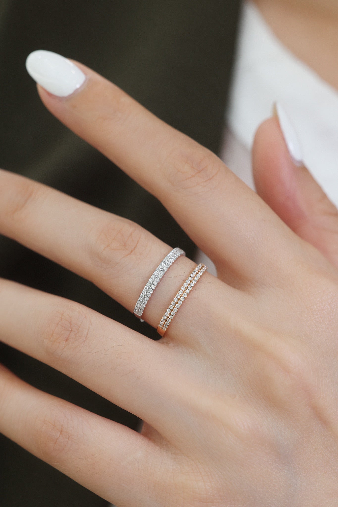 18K Solid Gold Half Eternity Genuine Diamond Band, double row diamond band