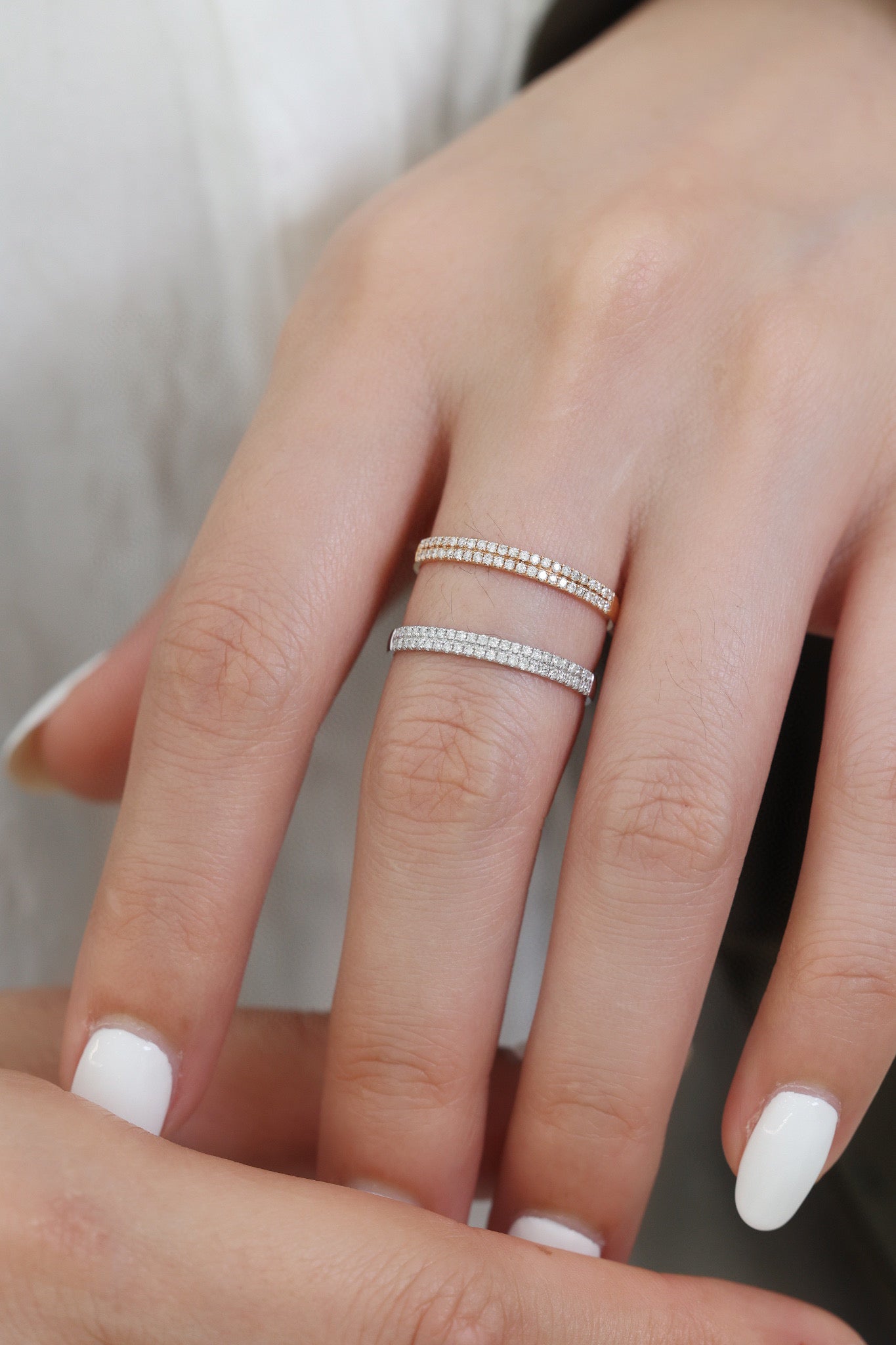 18K Solid Gold Half Eternity Genuine Diamond Band, double row diamond band