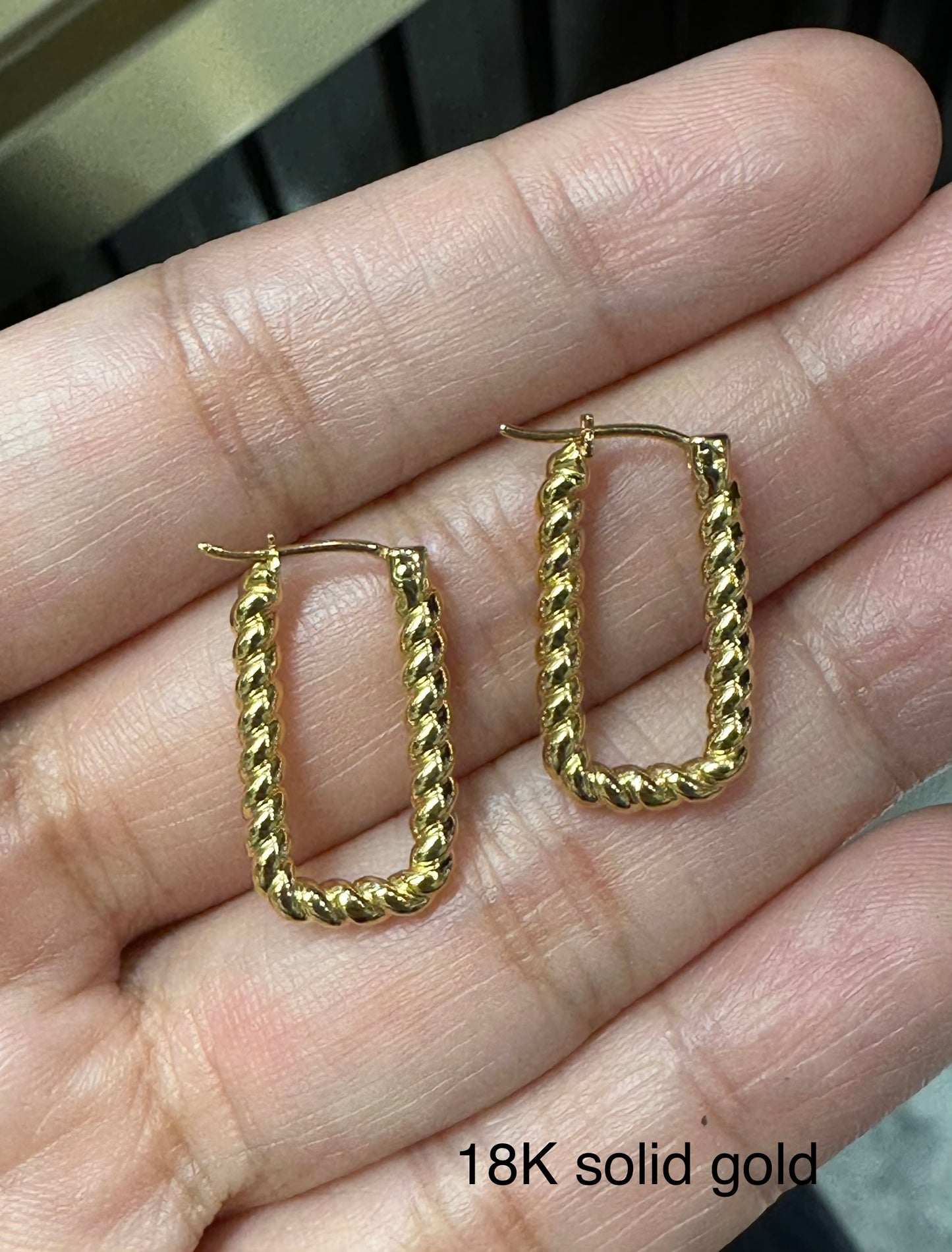 18K Solid Gold Twist Hoop Earrings