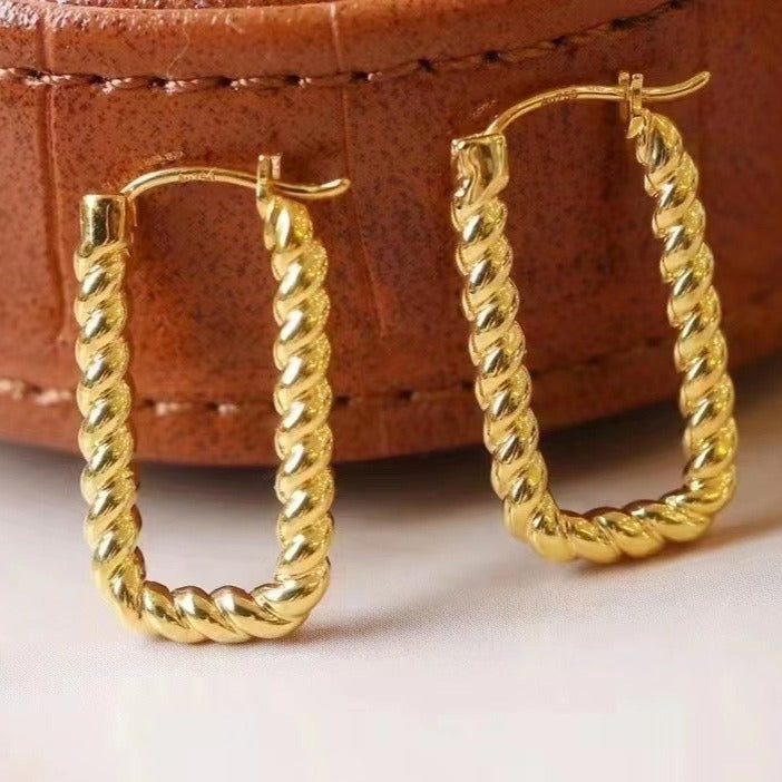 18K Solid Gold Twist Hoop Earrings