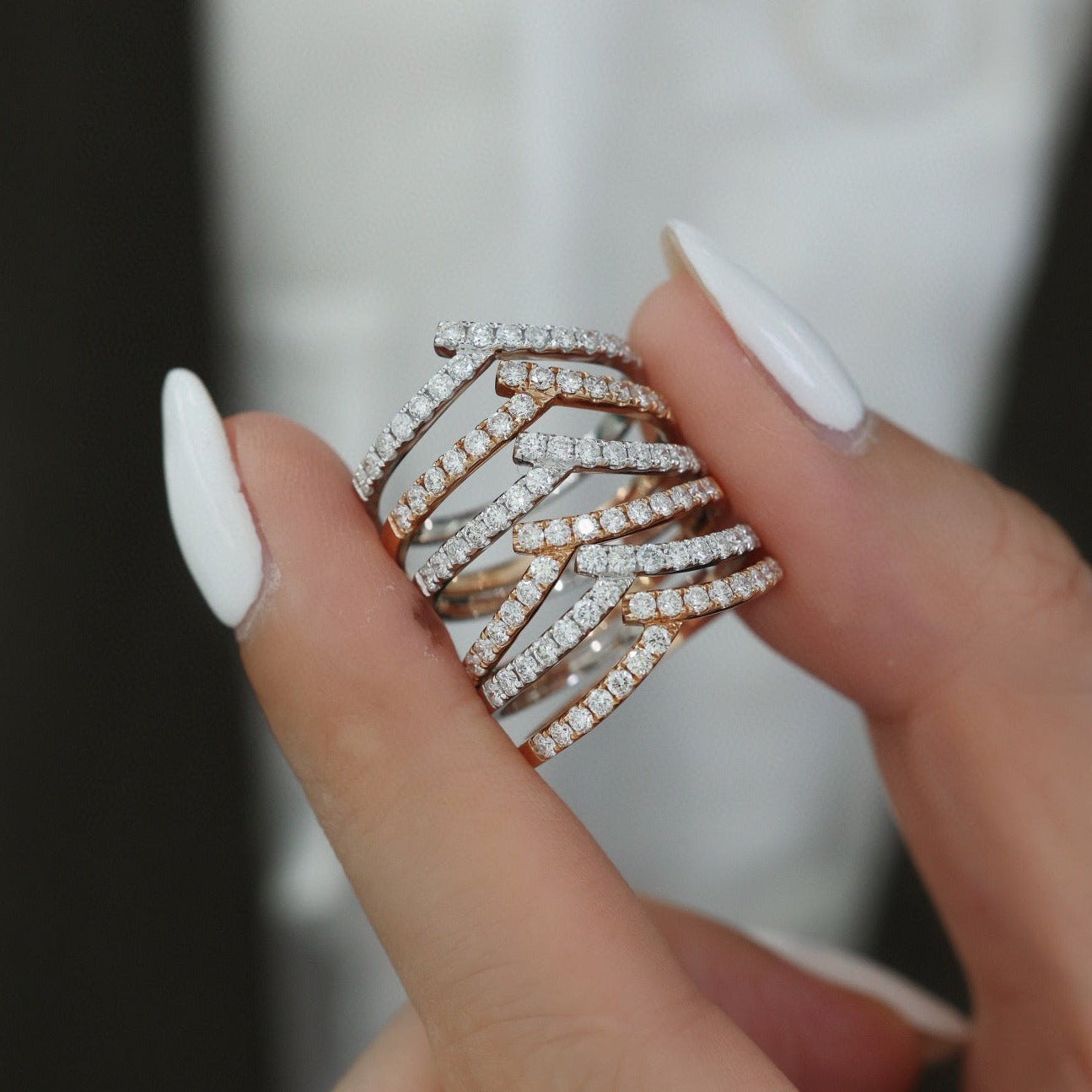 18K Solid gold Diamond V Band, stackable Diamond ring