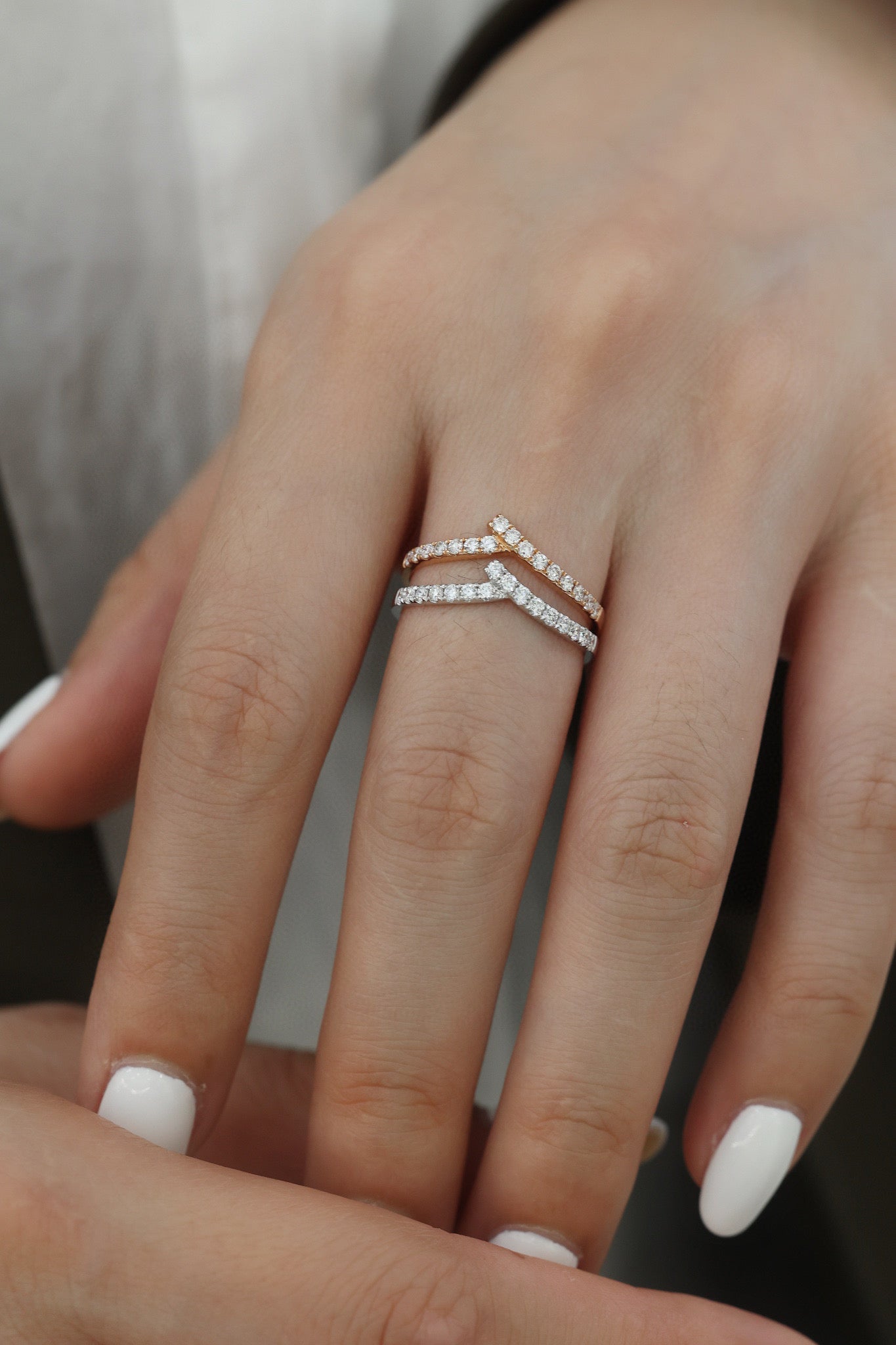 18K Solid gold Diamond V Band, stackable Diamond ring