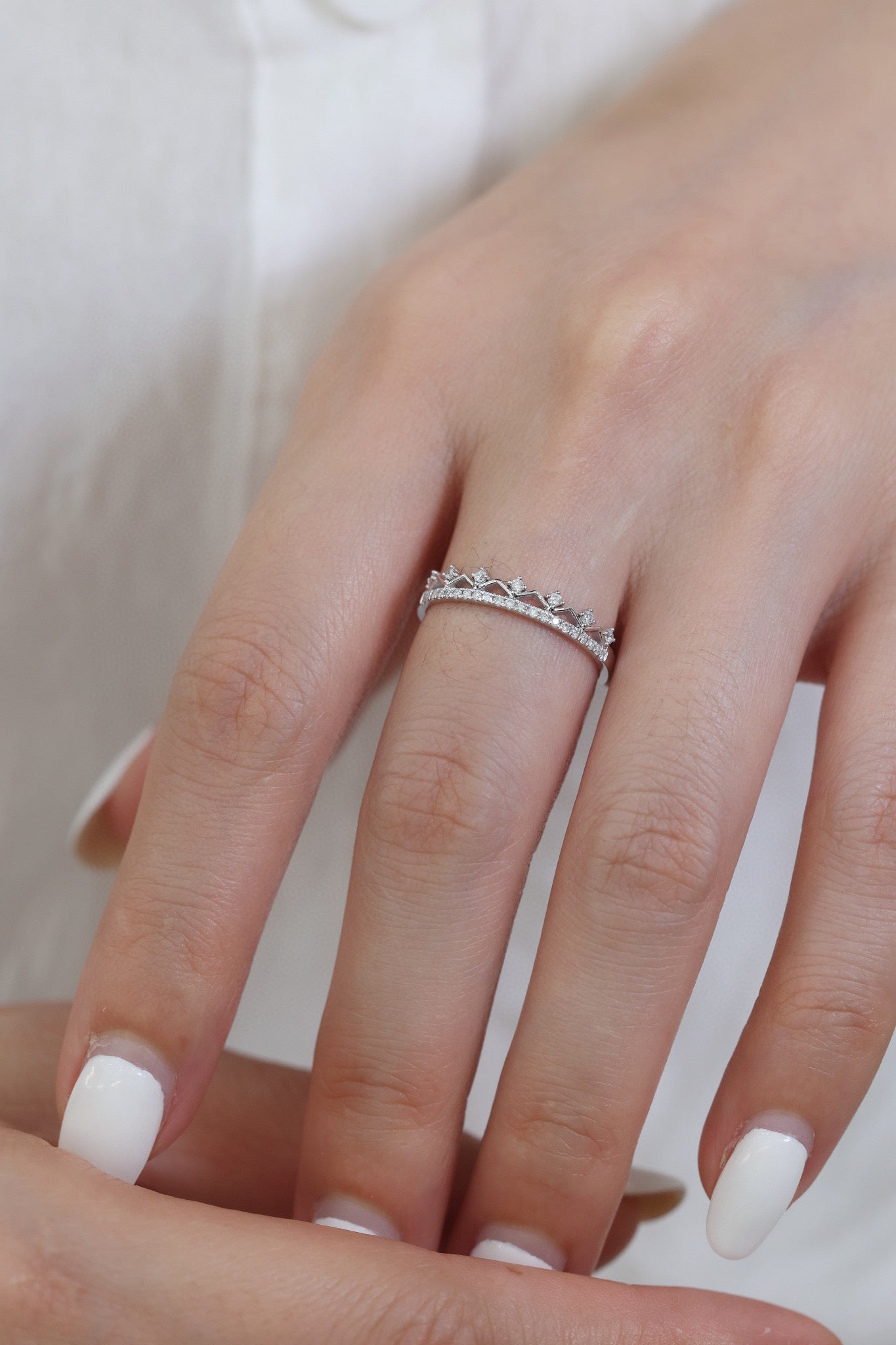 18K Solid gold Half eternity Genuine Diamond Ring, Lace diamond band, stackable ring