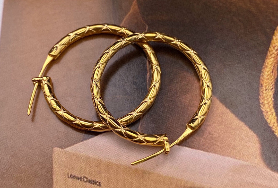 18K Solid Gold Round Hoop Earrings