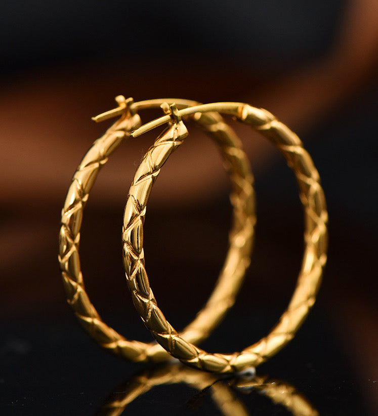 18K Solid Gold Round Hoop Earrings