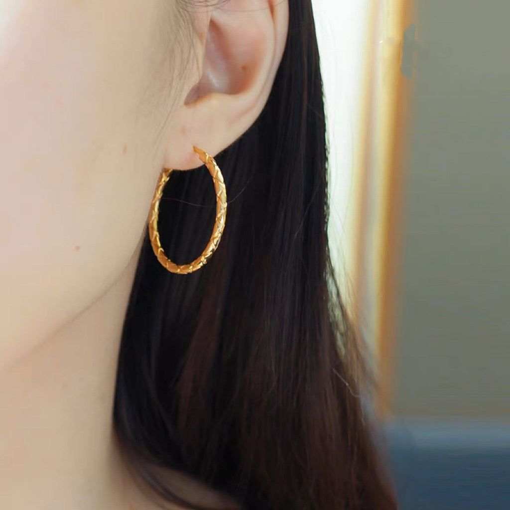 18K Solid Gold Round Hoop Earrings