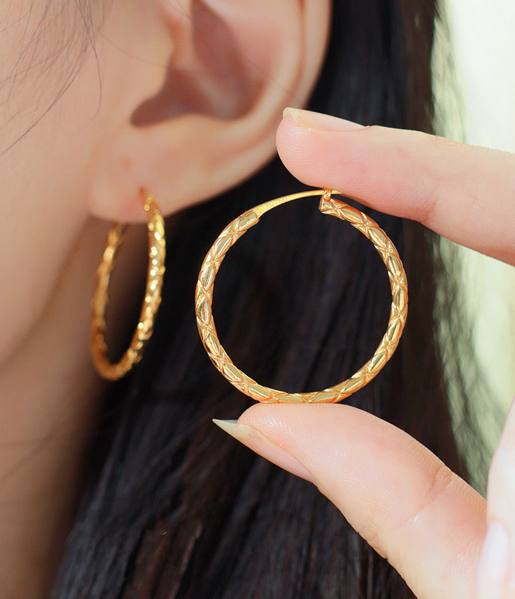 18K Solid Gold Round Hoop Earrings