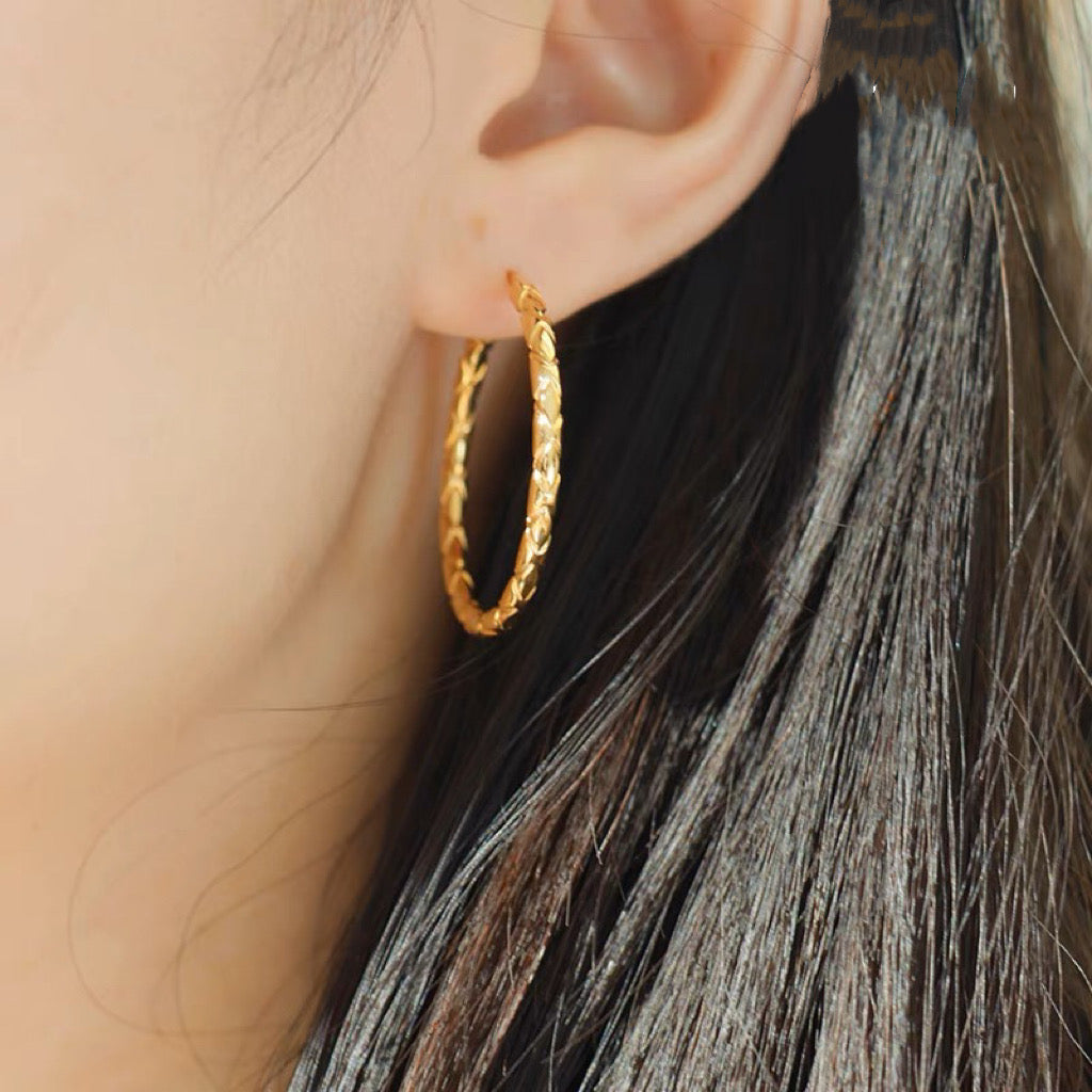 18K Solid Gold Round Hoop Earrings