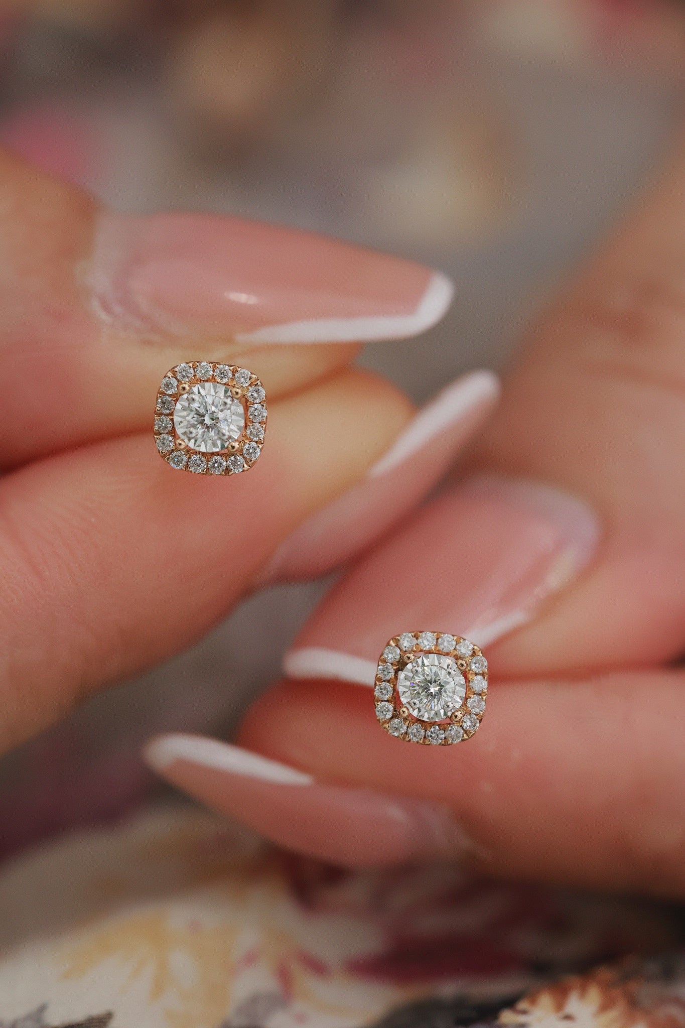 18K Solid Gold Diamond Stud Earrings/Genuine Diamond earrings/ gift for her