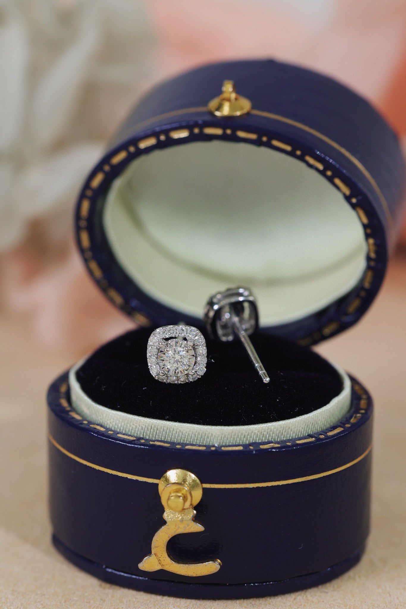 18K Solid Gold Diamond Stud Earrings/Genuine Diamond earrings/ gift for her