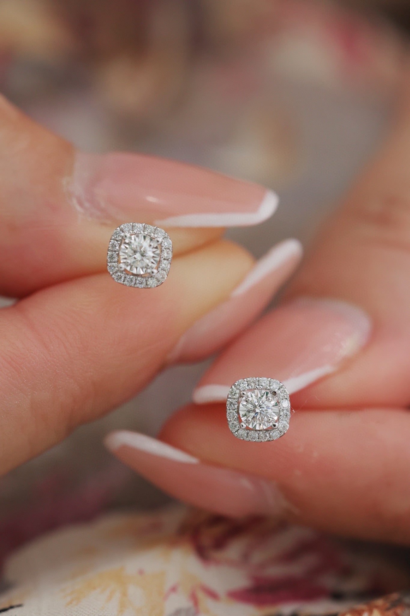 18K Solid Gold Diamond Stud Earrings/Genuine Diamond earrings/ gift for her