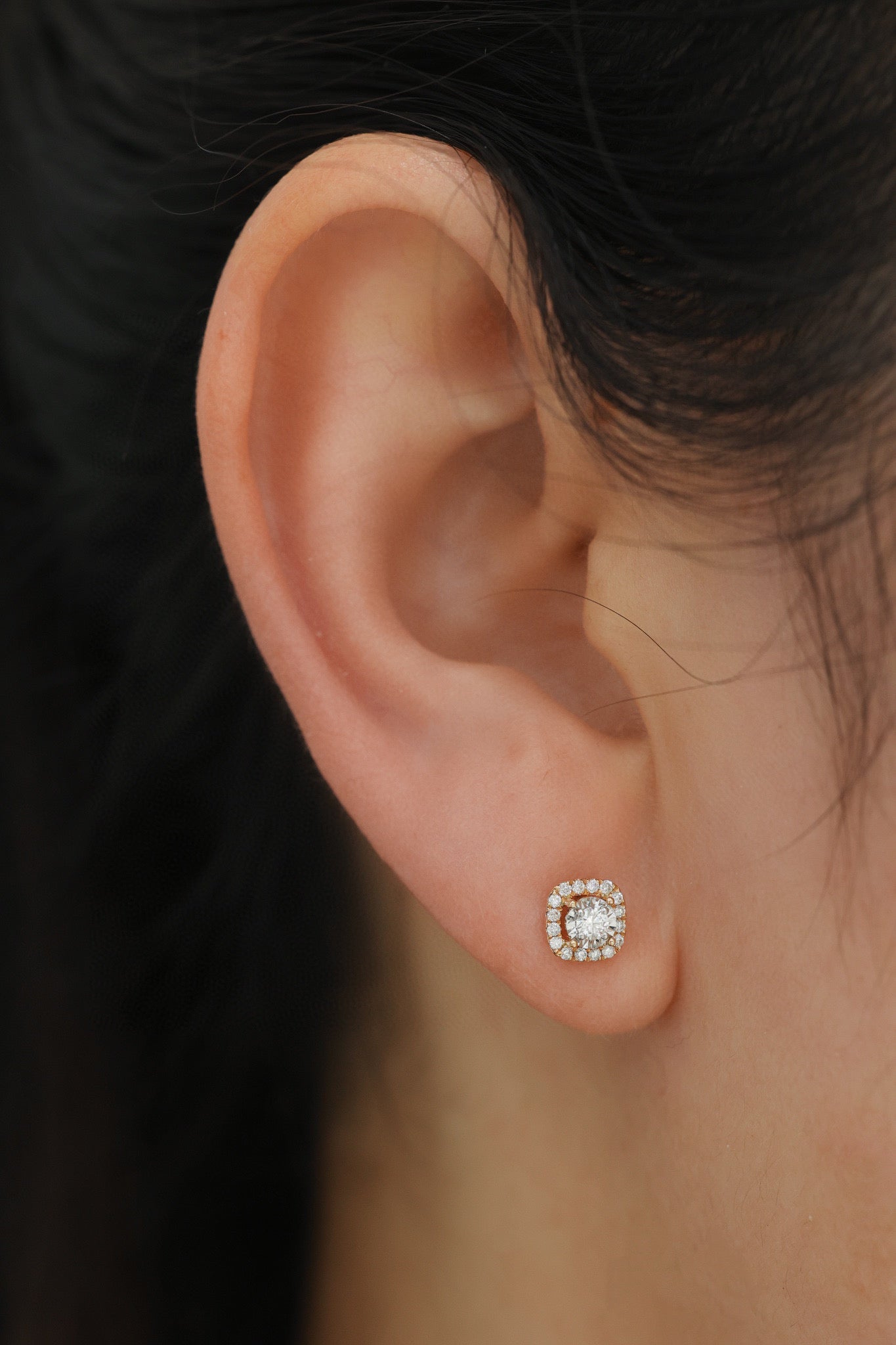 18K Solid Gold Diamond Stud Earrings/Genuine Diamond earrings/ gift for her