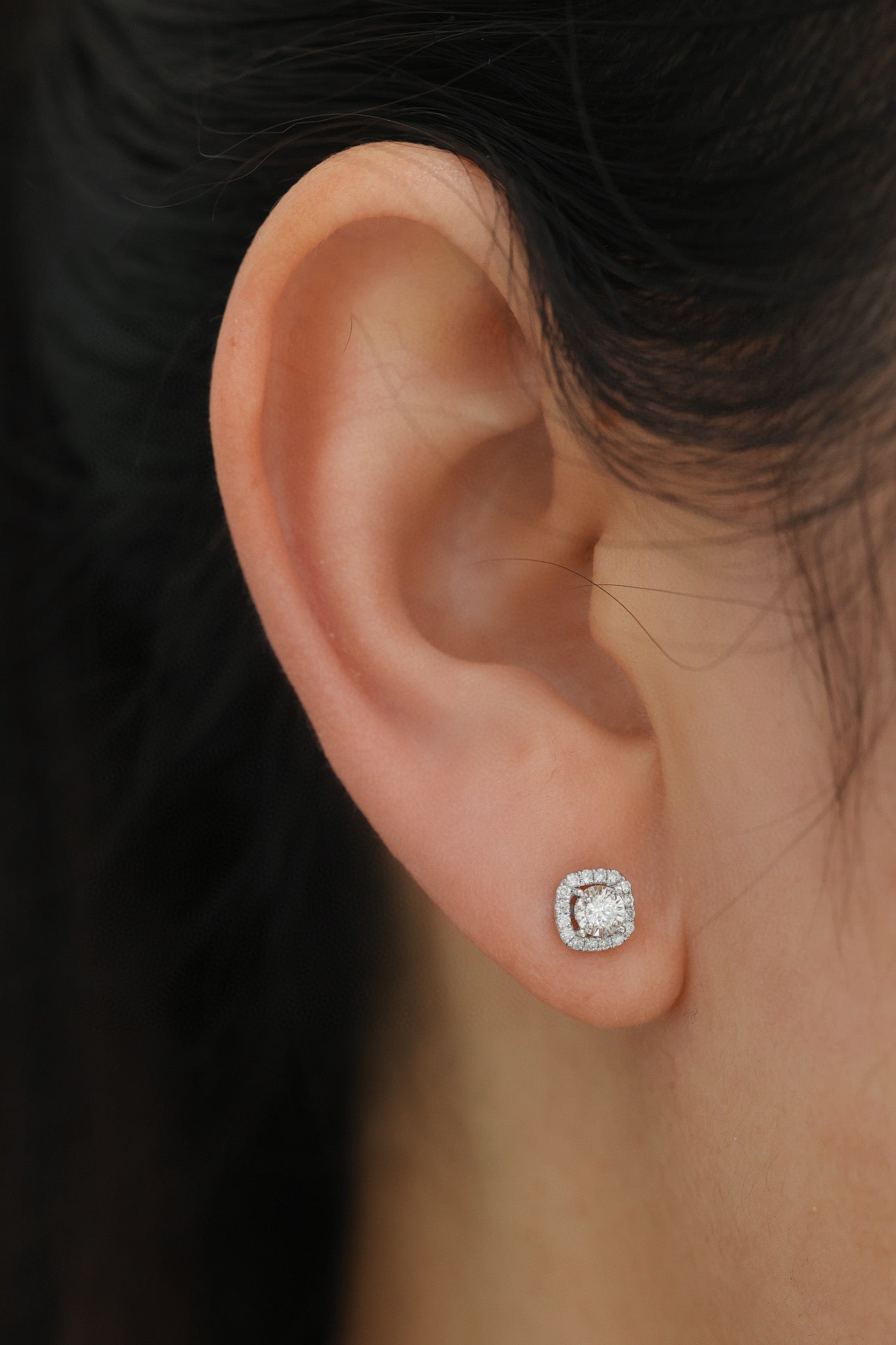 18K Solid Gold Diamond Stud Earrings/Genuine Diamond earrings/ gift for her