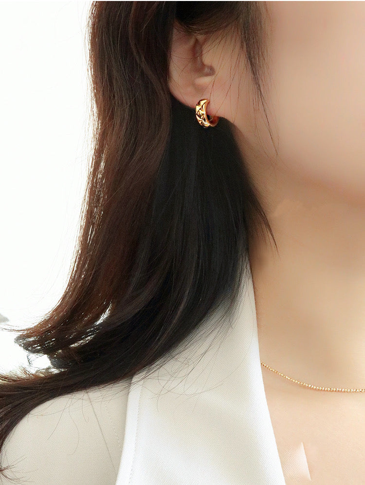 18K Solid Gold Hoop Earrings, 3D Puffy Hoop earrings