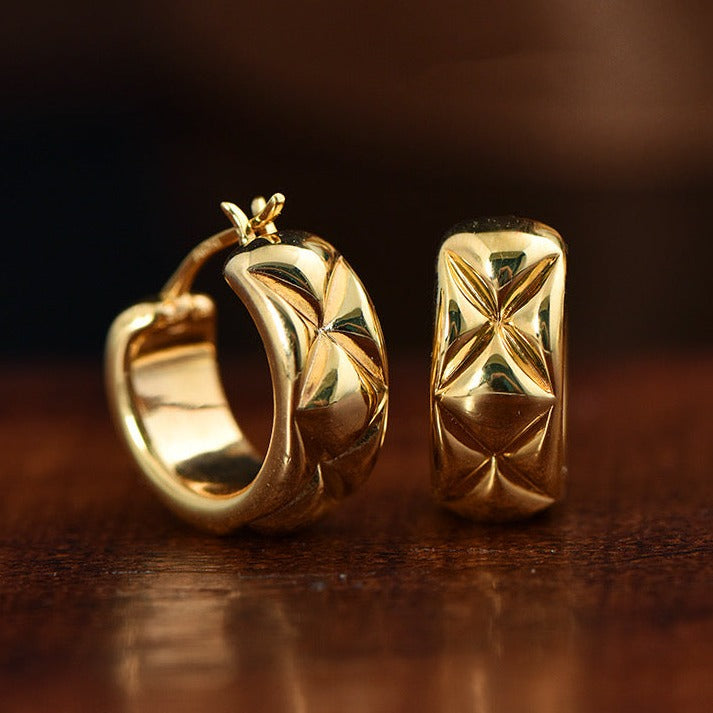 18K Solid Gold Hoop Earrings, 3D Puffy Hoop earrings