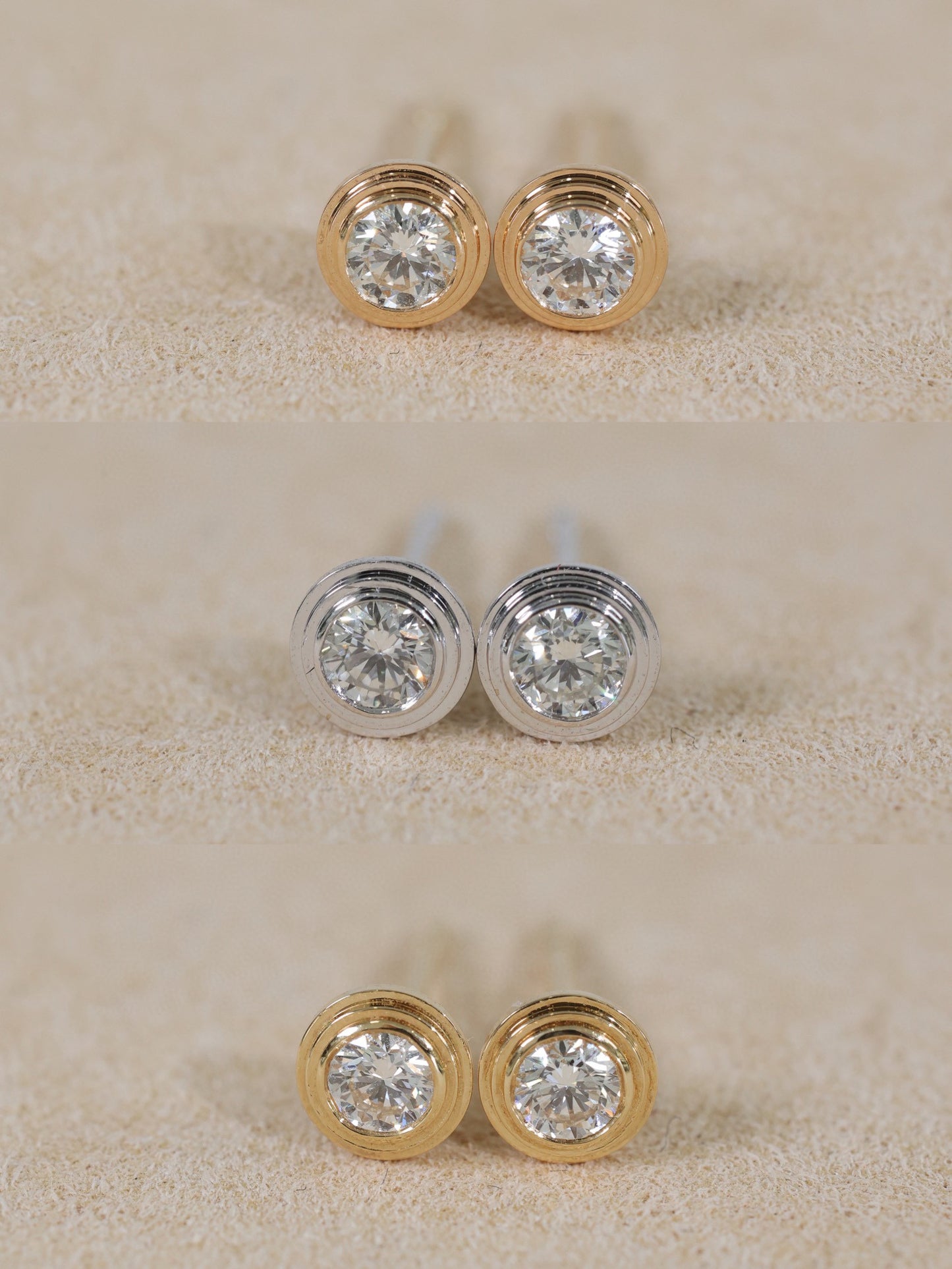 18K Solid Gold Diamond Stud Earrings, micro-paved belt that encircles the Round Diamond Earrings, everyone wear