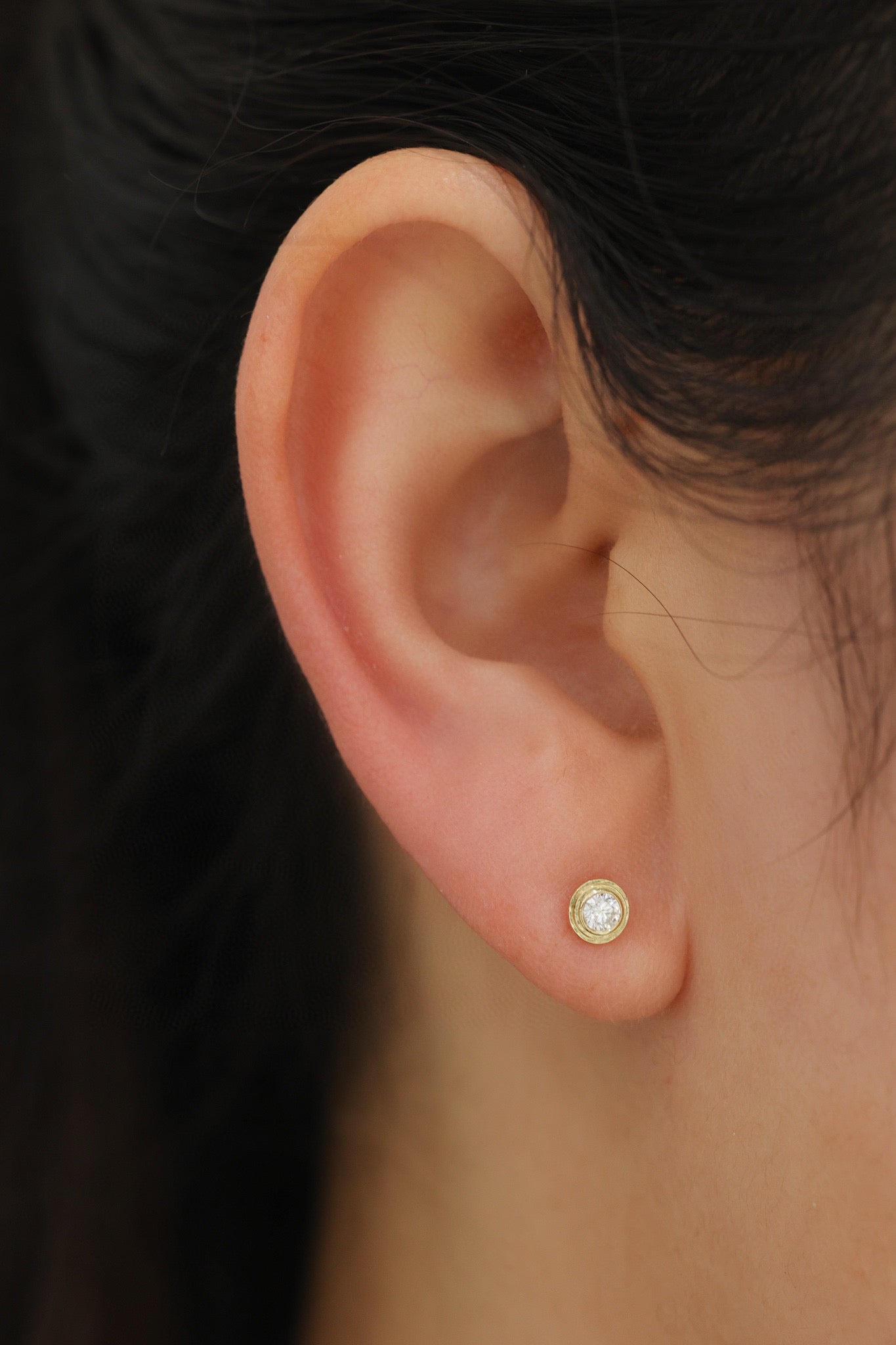 18K Solid Gold Diamond Stud Earrings, micro-paved belt that encircles the Round Diamond Earrings, everyone wear